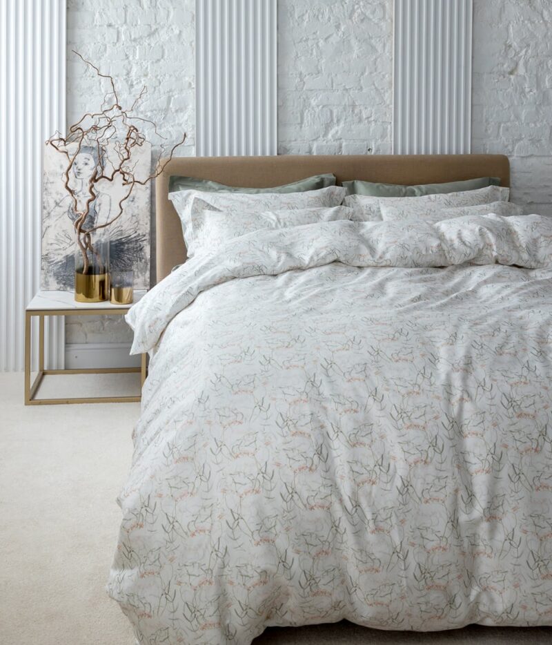 Комплект постельного белья DecoFlux DREAMY WHITE, растительный узор на белом фоне